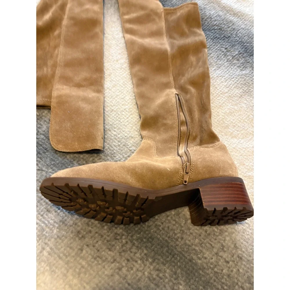 Sole Society Tan Suede Over The Knee Lug Sole Block Heel Boots Womens 7 NWOT